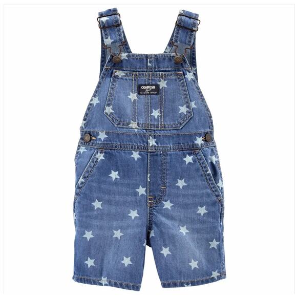 OshKosh B'gosh Denim Star Print Shortalls Overalls Shorts Toddler Size 18 Mo - Picture 1 of 5